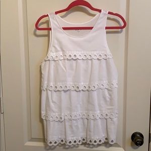 LOFT White Eyelet Trimmed Blouse Size S
